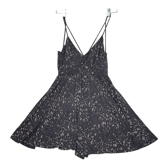 Silence + Noise Romper Short Womens Small Black Tan Abstract Plunge Neckline - Picture 2 of 11